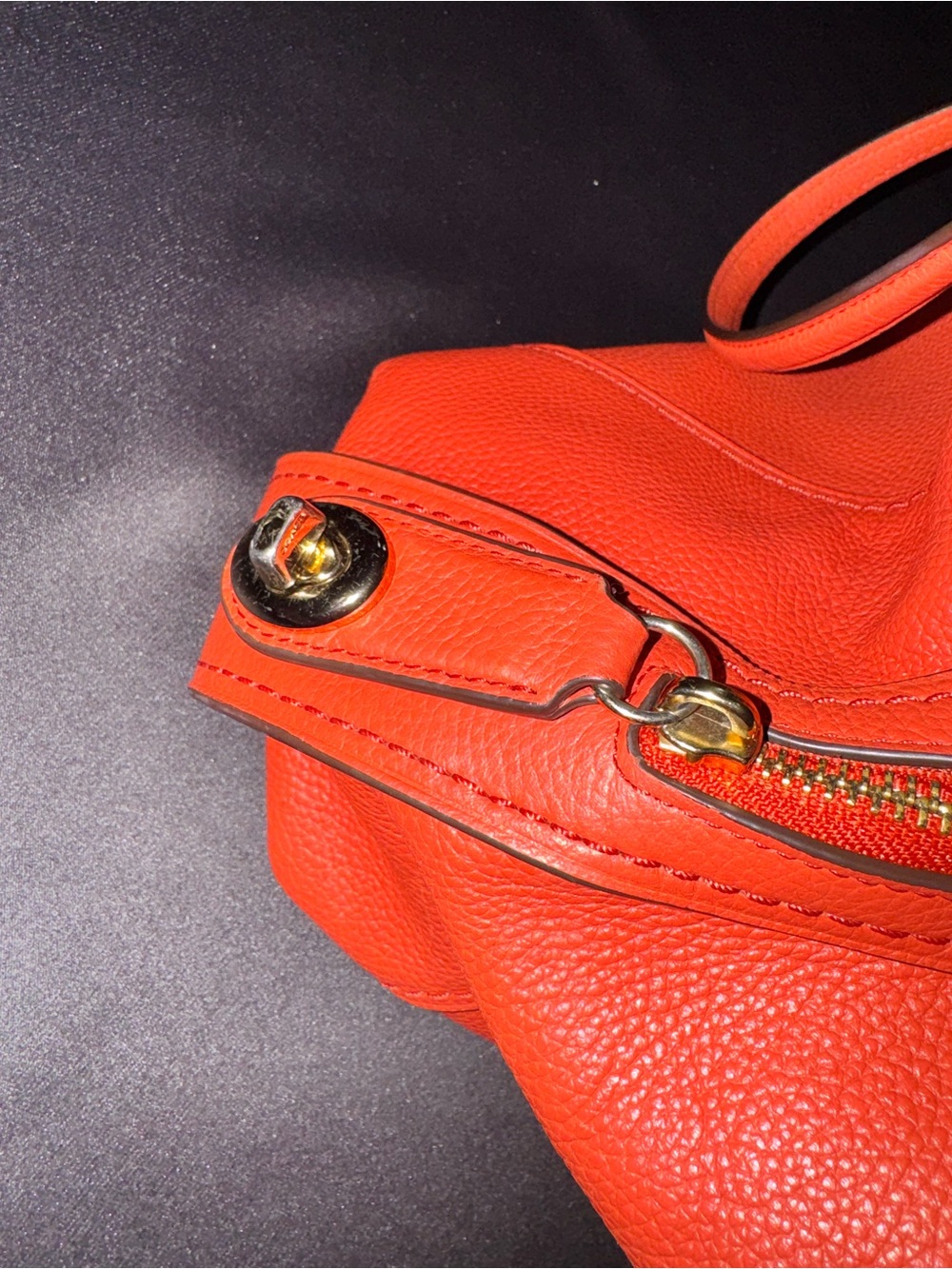 Coach Edie Pebbled Leather Shoulder Tote in Orange-Red - Picture 12 of 12